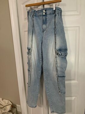 Light Blue High-Rise Cargo Jeans for Women